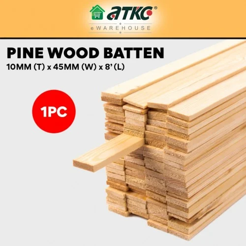 Home Store Pine Wood Timber (Solid Timber Flooring) Smooth Rectangular Planed Surfaced Four Sides (S4S) 10MM (T) x 45MM (W) x 2400MM (L)